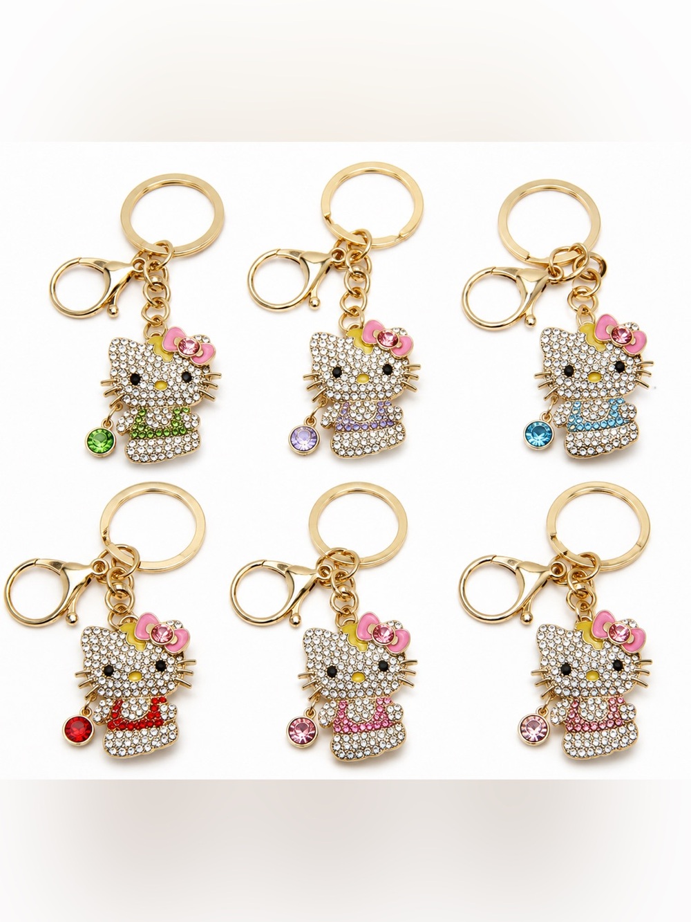 Hello Kitty Rhinestone Keychain Gold Tone Bag Charm Choose Color